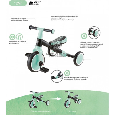 Дитячий велосипед Globber Learning Trike 2 в 1, фуксія (735-110)