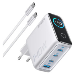 Зарядний пристрій Anker Laptop GaN 140W 3xUSB-C PD3.1 + USB-A + display + cable Silver (B2697G41)