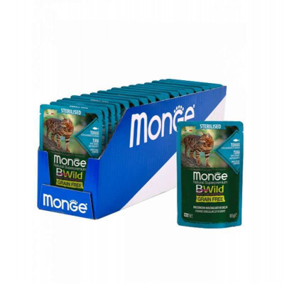Вологий корм для кішок Monge BWild Cat Free Wet Sterilized тунець з креветками 85 г (8009470012799)
