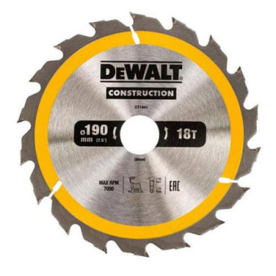 Диск пильний DeWALT СONSTRUCTION , 190 х 30 мм, 18 z, АТВ, 20 градусів (DT1943)