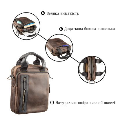Сумка Shvigel У вінтажній шкірі Коричневого-чорна (11182)