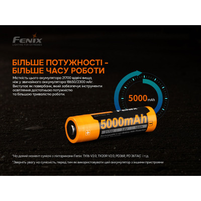 Акумулятор Fenix 21700 V2.0 (ARB-L21-5000V20)