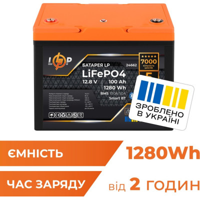 Батарея LiFePo4 LogicPower 12.8V - 100 Ah (1280Wh) Smart BT (24662)