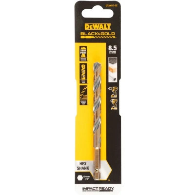 Свердло DeWALT по металу EXTREME IMPACT Black&amp;Gold, HSS-G, 8,5 х 120,25 х 82,25 мм, 1 шт. (DT20613)