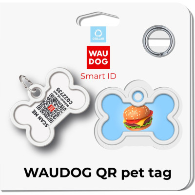 Адресник для тварин WAUDOG Smart ID з QR паспортом &quot;Гамбургер&quot;, кістка 40х28 мм (231-4037)