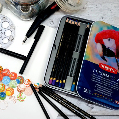 Олівці кольорові Derwent Chromaflow 36 кол. у металевому пеналі (5028252627498)
