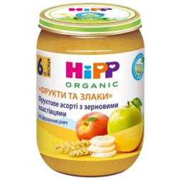 Дитяче пюре HiPP Фруктове асорті з зерновими пластівцями Фрукти і злаки, 190 г (9062300137818)