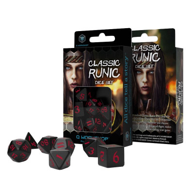 Набір кубиків для настільних ігор Q-Workshop Classic Runic Black red Dice Set (7 шт) (SCLR06)