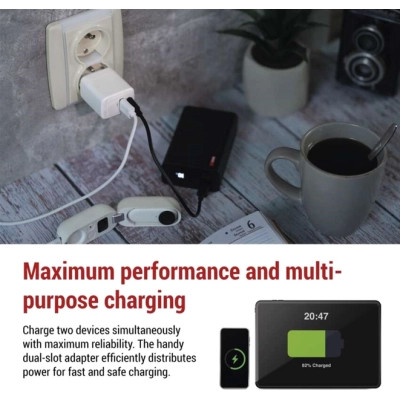 Зарядний пристрій EMOS V02G20 1xUSB-A + 1xUSB-C PD20W GaN (V02G20)