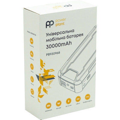 Батарея універсальна PowerPlant 30000mAh, PD/65W, QC/3.0, DC 12-19V(4A), USB-C, 2*USB-A (PB930968)