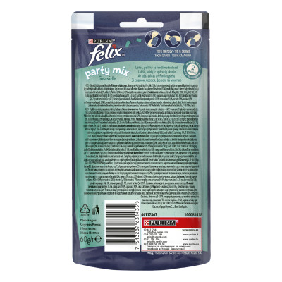 Ласощі для котів Purina Felix Party Mix Океанічний Мікс зі смаком лосося та форелі 60 г (7613287631435)