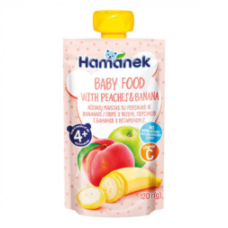 Дитяче пюре Hamanek Яблуко Персик Банан, 120 г (8595139783945)