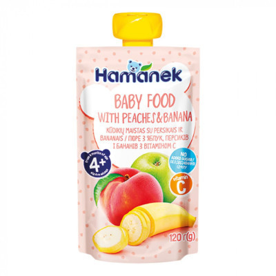 Дитяче пюре Hamanek Яблуко Персик Банан, 120 г (8595139783945)