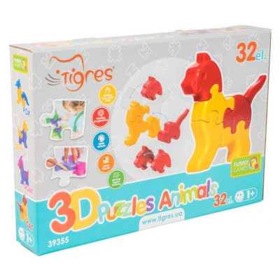 Розвиваюча іграшка Tigres 3D пазли Тваринки - 4 шт, 32 елемента (39355)