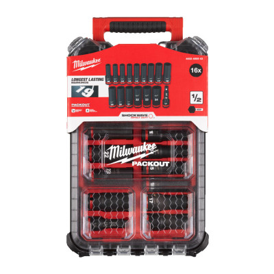 Набір головок Milwaukee ударних 1/2&quot; SHOCKWAVE 16 шт. з органайзером PACKOUT (4932480943)