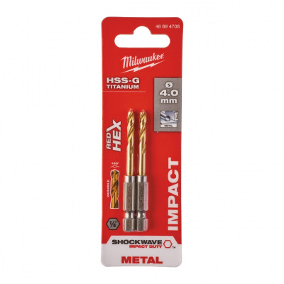 Свердло Milwaukee по металу RedHEX HSS-G TiN, 4,0 мм, (2шт) (48894708)