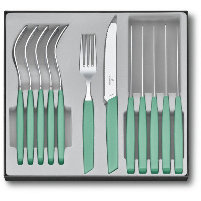 Набір столових приборів Victorinox Swiss Modern Table Set 12 шт Tomato Mint (6.9096.11W41.12)
