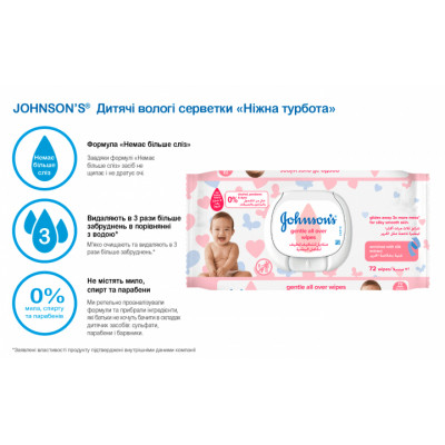 Дитячі вологі серветки Johnson’s baby Лагідна турбота 72 шт (3574661421810)