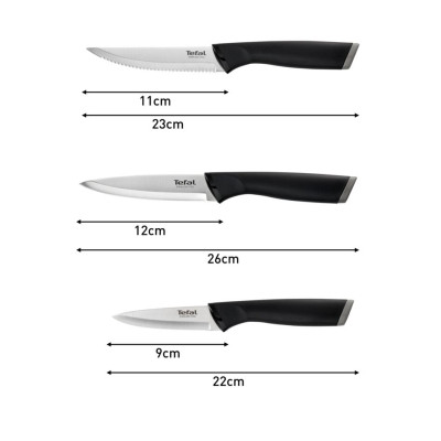 Набір ножів Tefal Essential 3шт, нержавіюча сталь, пластик, чорний (K2219455)
