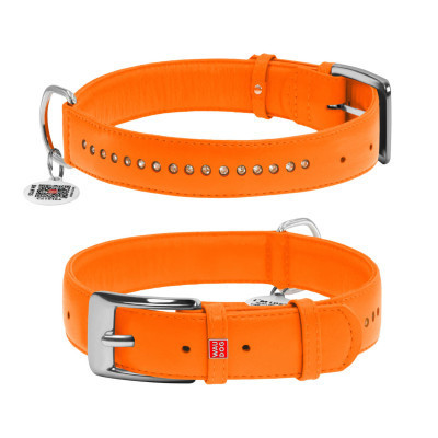 Ошейник для животных WAUDOG Glamour с QR-паспортом, двойной Ш 35 мм Д 46-60 см оранжевый (38824)