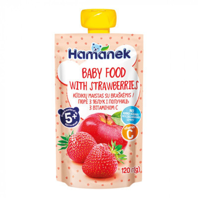 Дитяче пюре Hamanek Яблуко Полуниця, 120 г (8595139780456)