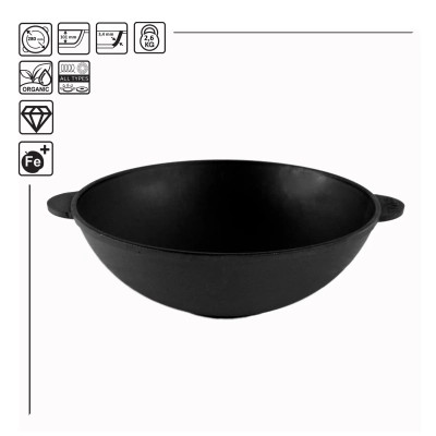Сковорода Brizoll чавунна WOK з чавунною кришкою 3,7 л 280х96 мм (W28-1)