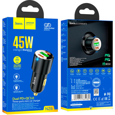 Зарядний пристрій HOCO NZ6 2xType-C, USB-A Black (6931474765185)