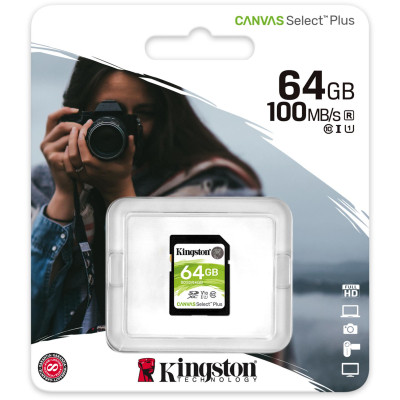 Карта пам&#039;яті Kingston 64GB SDXC class 10 UHS-I U3 Canvas Select Plus (SDS2/64GB)