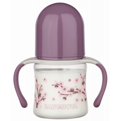 Пляшечка для годування Baby-Nova Декор, з широким горлечком та ручками, 150 мл, бузковий (3966383)