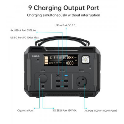 Зарядна станція Choetech BS004-EU-BK, 500W (BS004-EU-BK)