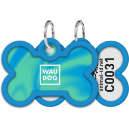 Адресник для тварин WAUDOG Smart ID з QR паспортом &quot;Градієнт блакитний&quot;, кістка 40х28 мм (231-4036)