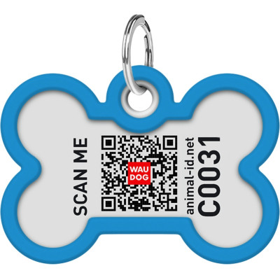 Адресник для тварин WAUDOG Smart ID з QR паспортом &quot;Градієнт блакитний&quot;, кістка 40х28 мм (231-4036)
