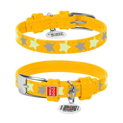 Нашийник для тварин WAUDOG Glamour з QR-паспортом &quot;Зірочка&quot; XS Ш 15 мм Д 27-36 см жовтий (35858)