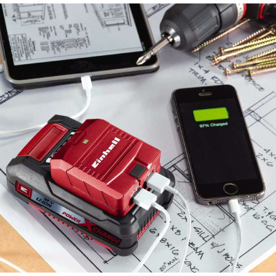 Зарядний пристрій для акумуляторів інструменту Einhell TE-CP 18 Li USB, PXC, 18V,1А/2.1А, 2хUSB, 0.06 кг (4514120)