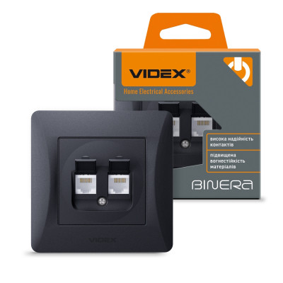 Комп&#039;ютерна розетка Videx BINERA CAT6 + CAT6 подвійна черн (VF-BNSK2PC6-BG)