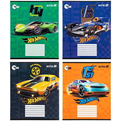 Зошит Kite Hot Wheels, 12 аркушів, коса лінія (HW25-235)