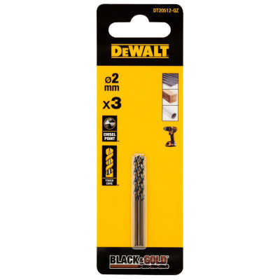 Свердло DeWALT по металу Black &amp; Gold, HSS-G, 2 х 49 х 24 мм, 3 шт. (DT20512)