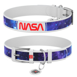 Нашийник для тварин WAUDOG Design з QR-паспортом &quot;NASA21&quot; Ш 12 мм Д 18-24 см білий (3601-0148-15)