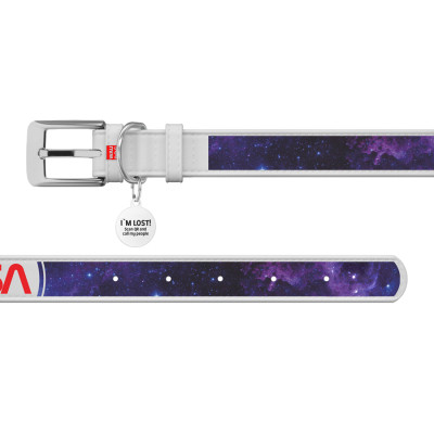 Нашийник для тварин WAUDOG Design з QR-паспортом &quot;NASA21&quot; Ш 12 мм Д 18-24 см білий (3601-0148-15)