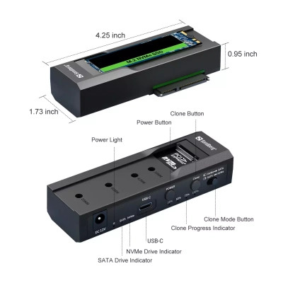 Концентратор Sandberg USB3.2 Type-C toSSD M2/NVMe SATA Cloner &amp; Dock Sandberg (136-49)