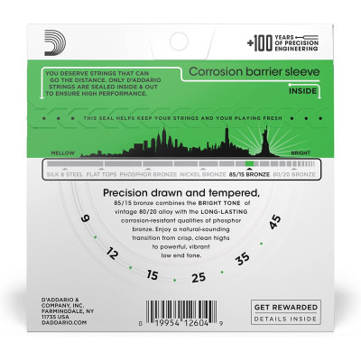 Струни для гітари D&#039;Addario 85/15 Bronze Super Light (09-45) (EZ890)