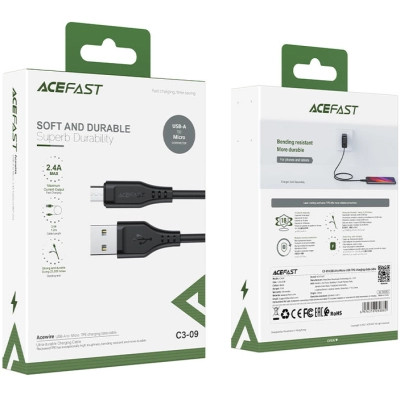 Дата кабель USB 2.0 AM to Micro 5P 1.2m 2.4A TPE C3-09 black Acefast (6974316280880)