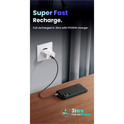 Батарея універсальна Ugreen 10000mAh 20W PD, QC/3.0, USB-A, USB-C Black (PB311) (25742)