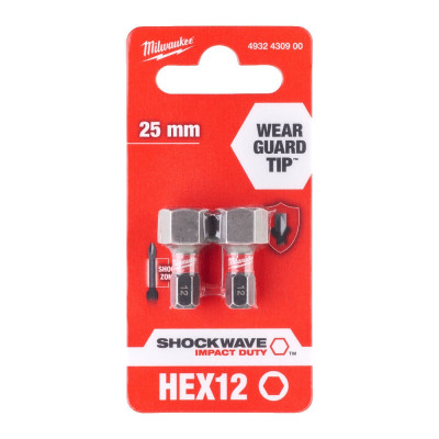 Набір біт Milwaukee SHOCKWAVE, Hex12, 25мм, 2шт (4932430900)