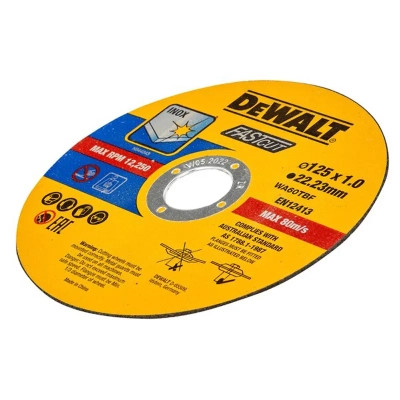 Круг відрізний DeWALT HIGH PERFOR, нержавіюча сталь/листовий метал,125x1.0x22,23 мм, 10 шт (DT43972)