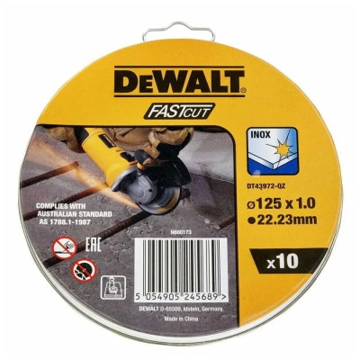 Круг відрізний DeWALT HIGH PERFOR, нержавіюча сталь/листовий метал,125x1.0x22,23 мм, 10 шт (DT43972)