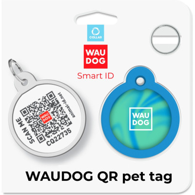 Адресник для тварин WAUDOG Smart ID з QR паспортом &quot;Градієнт блакитний&quot;, коло 30 мм (230-4036)