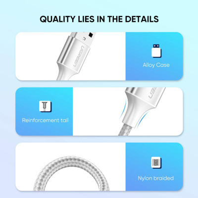 Дата кабель USB 2.0 AM to Type-C 2.0m 3.0A 18W US288 White Ugreen (60133)