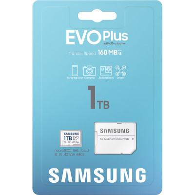 Карта пам&#039;яті Samsung 1TB microSDXC Class UHS-I U3 V30 A2 EVO Plus + SD Adapter (MB-MC1T0SA/EU)