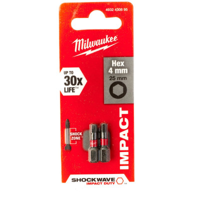 Набір біт Milwaukee SHOCKWAVE, Hex4, 25мм, 2шт (4932430895)